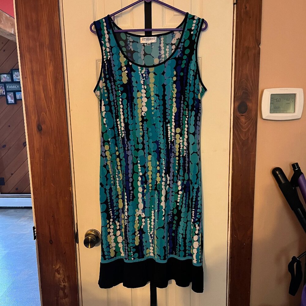 Studio I Size 12 Blue Patterned Dress